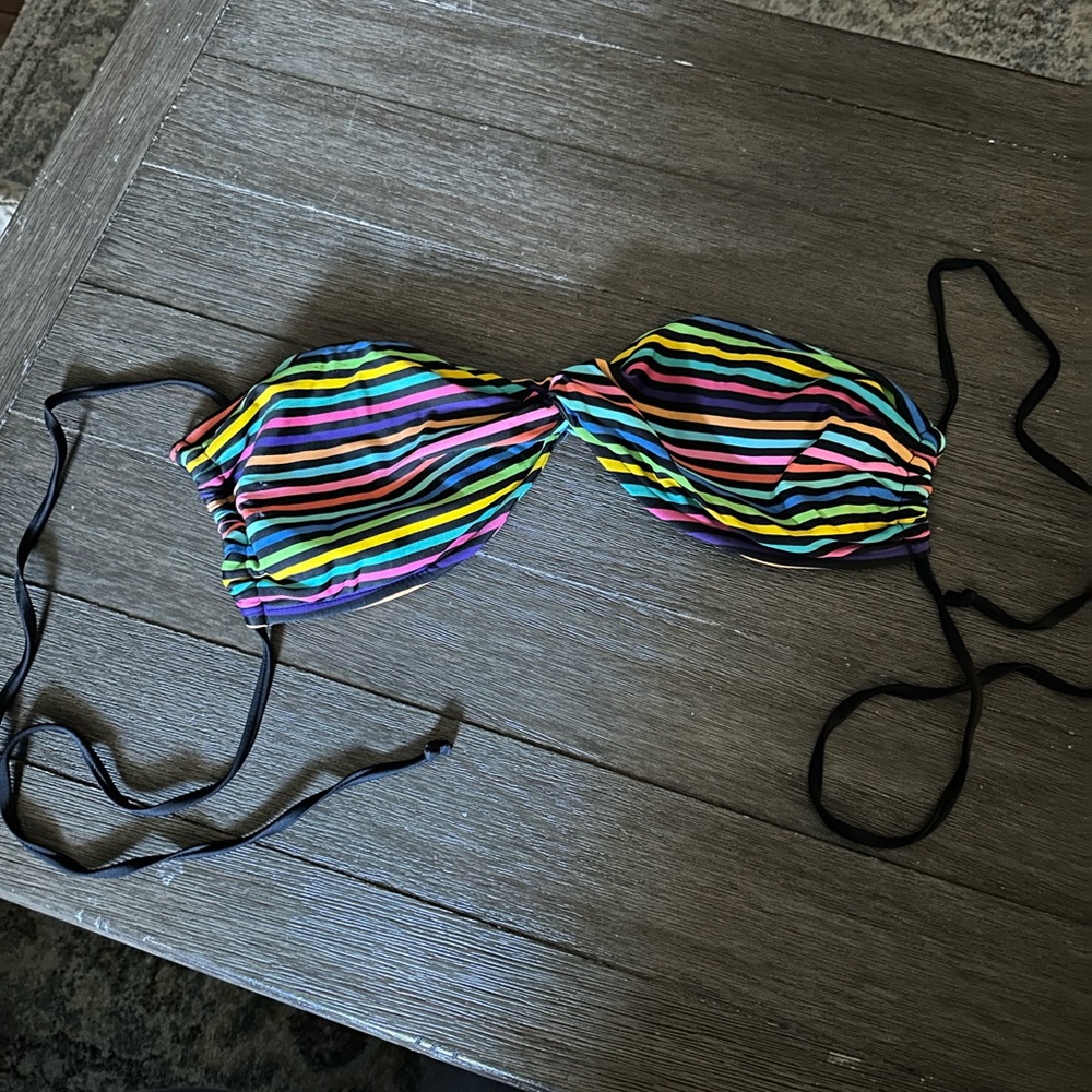 Striped retro Bikini Top strapless XXL fits like XL 70s 80s rainbow pride